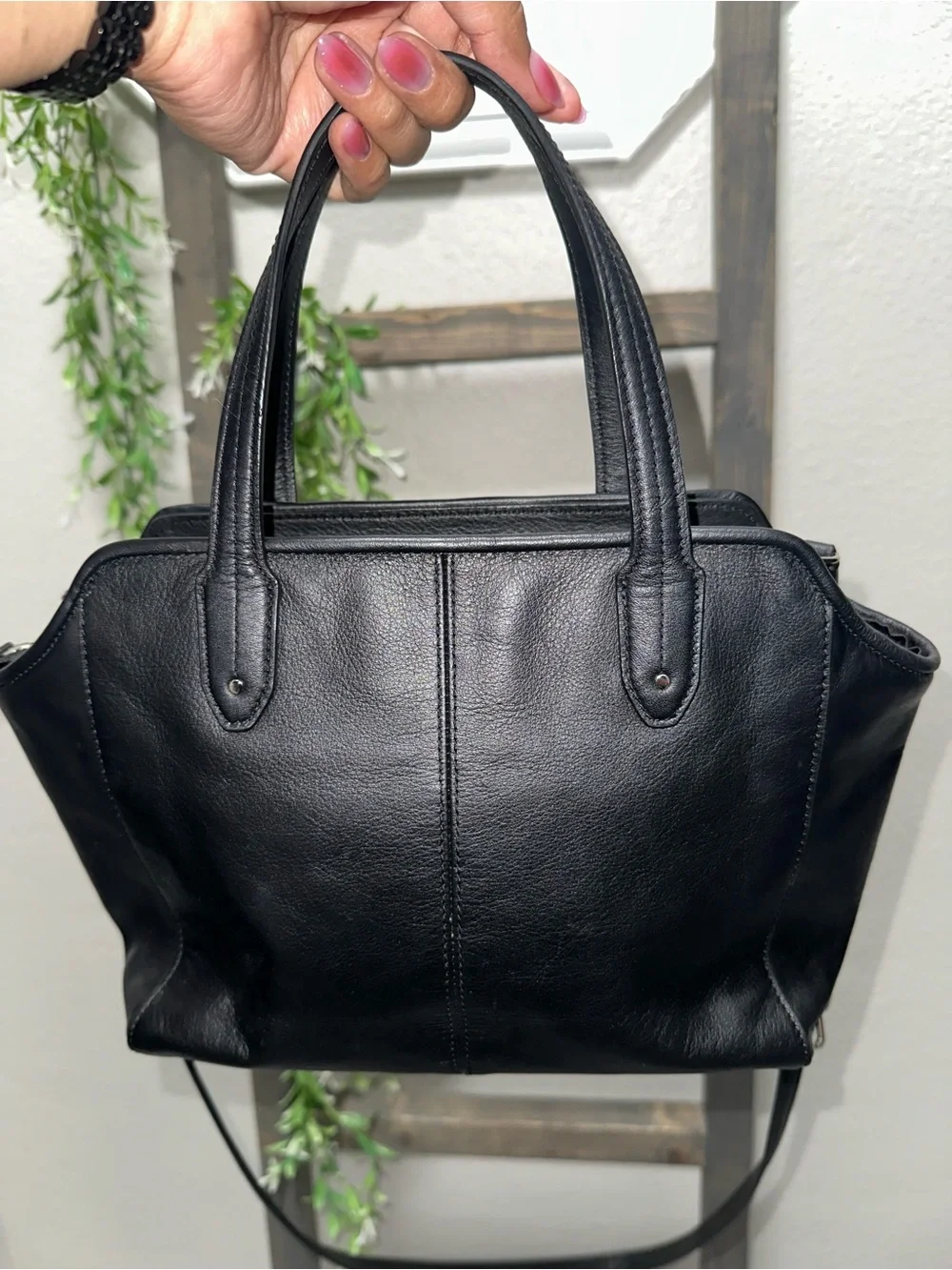 Coach Black Leather Structured Shoulder Bag with Crossbody Strap